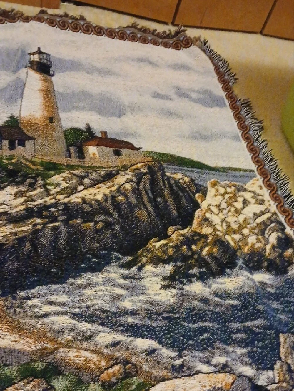 Coastal Lighthouse Woven Throw Blanket - Scenic Beach Tapestry